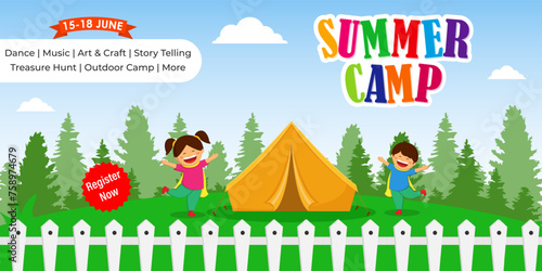 Vector illustration of Summer Camp social media feed template
