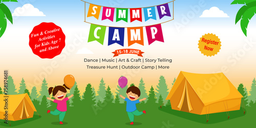 Vector illustration of Summer Camp social media feed template