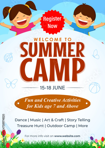 Vector illustration of Summer Camp social media feed A4 template