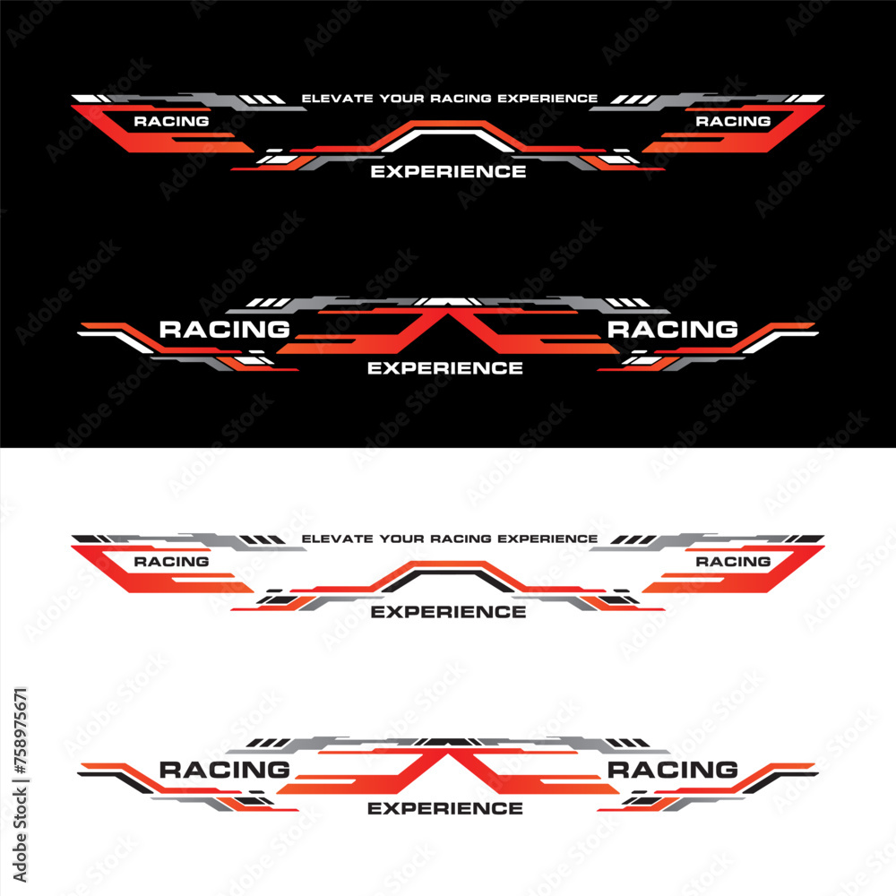 Sport racing car stickers stripe abstract shape . vinyl decal templates isolated set