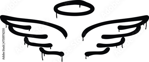 Angel wings with halo graffiti tag.