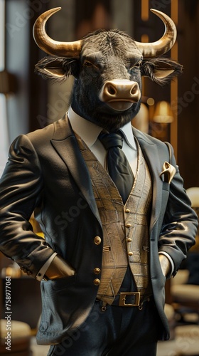 Masculine bull tycoon artwork, depicting the robust and commanding presence of tycoons in the business world.