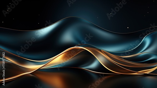 abstract blue background with golden wavy lines.