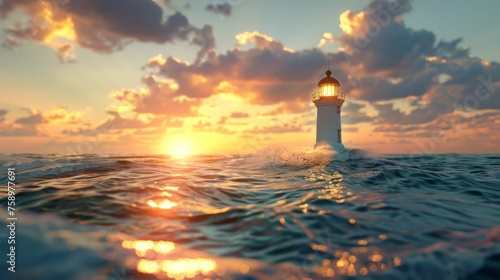 A lighthouse in the middle of a large body of water, AI