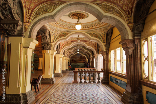 Interior view of Mysore Palace  Indian Traditional Architecture of Mysore Royal Palace Inside or view  Travel and tourism concept image  Tourist place to visit in Karnataka  India.