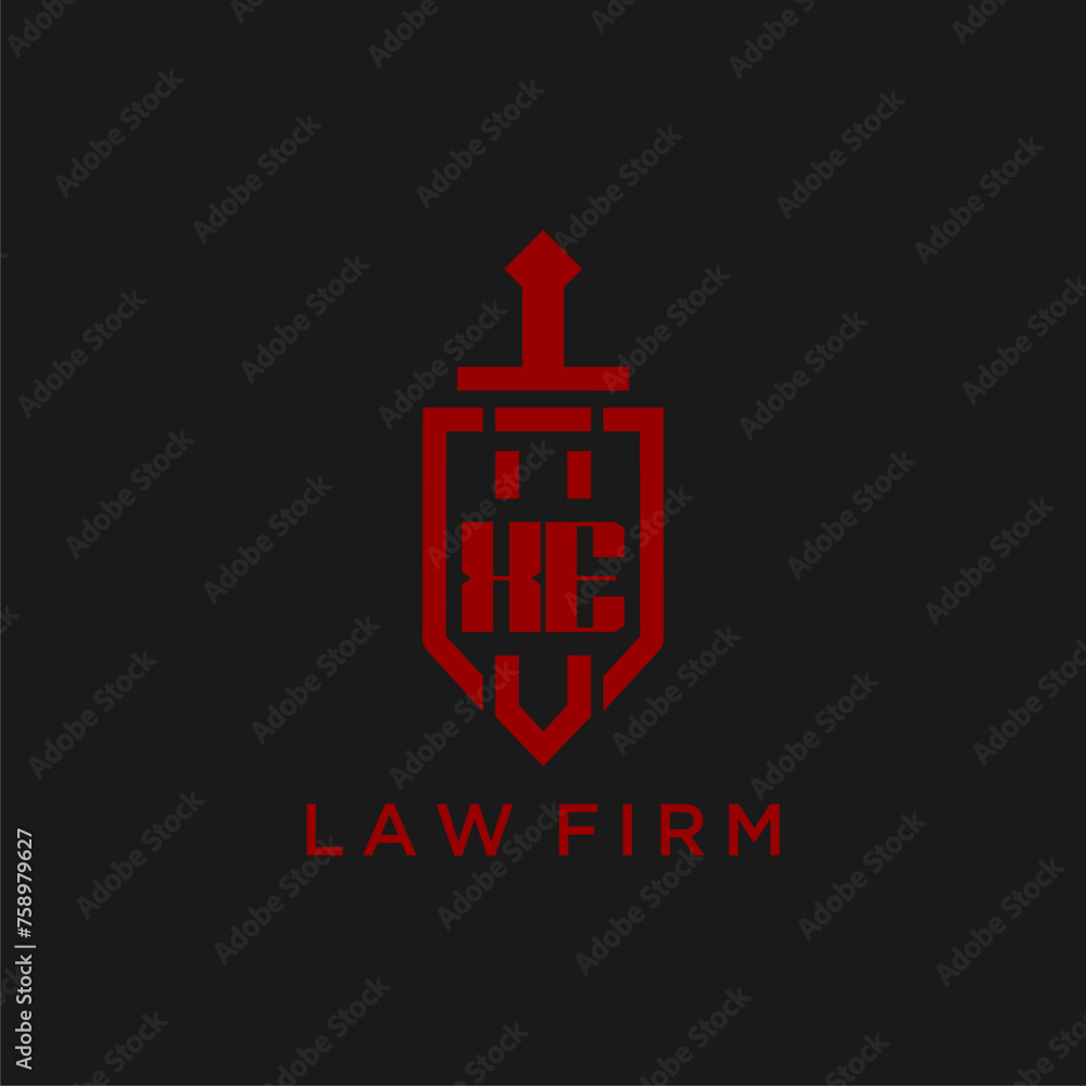 XE initial monogram for law firm with sword and shield logo image