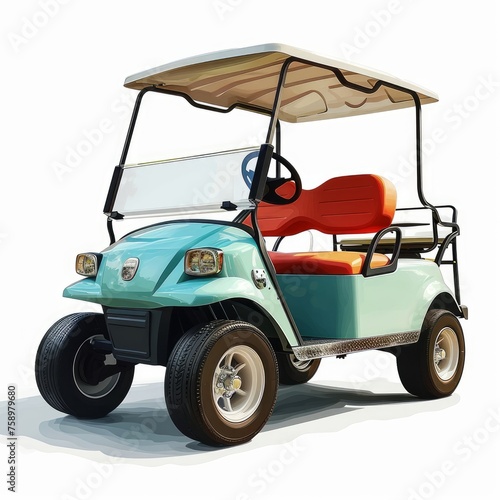 Detailed illustration of a stylish, vintage retro golf cart isolated on a white background, Generative AI © Story Sculptor