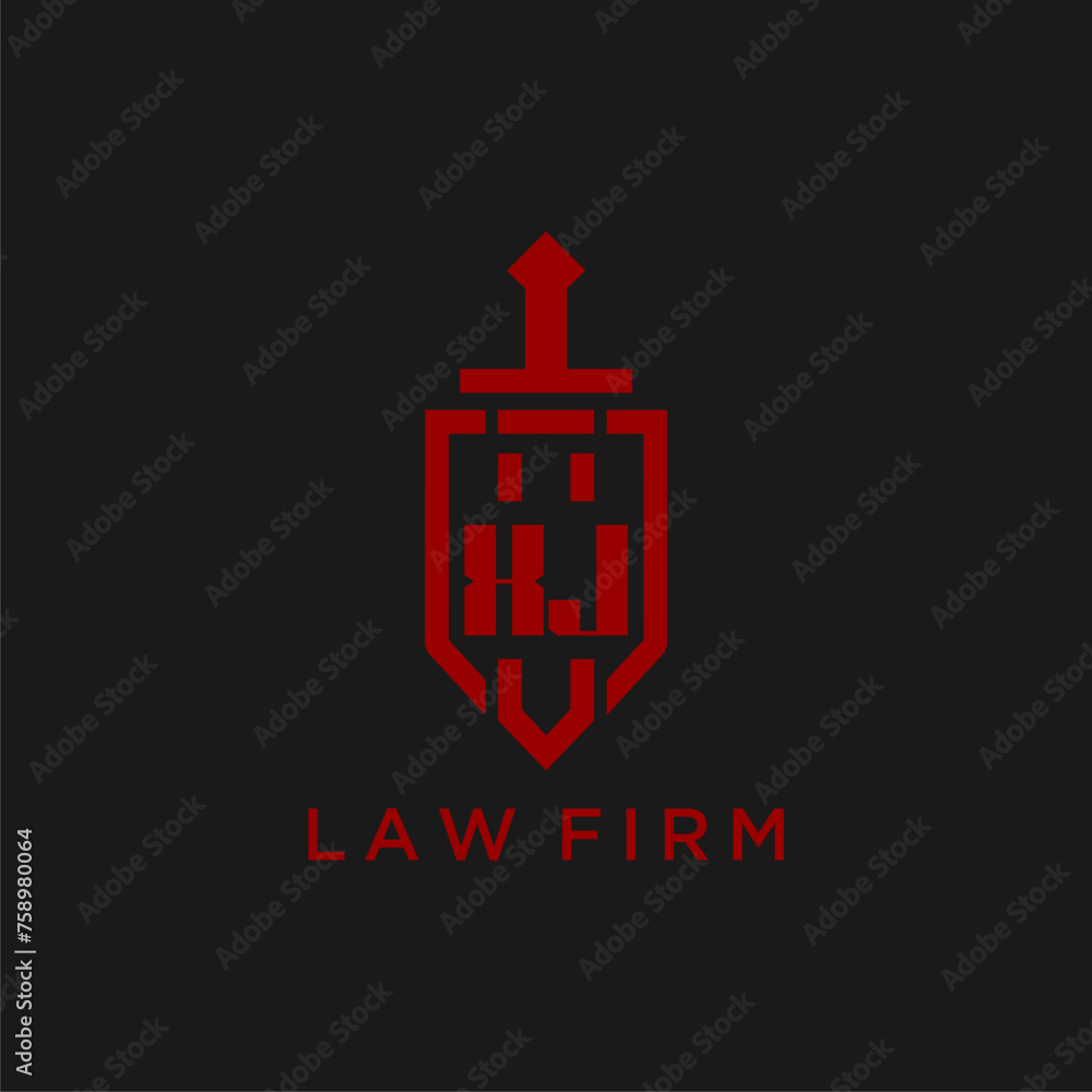 XJ initial monogram for law firm with sword and shield logo image XJ initial monogram for law firm with sword and shield logo image