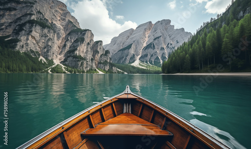 Lago di Braies Alpine Lake with a Canoe on Clear Waters and Mountain Backdrop