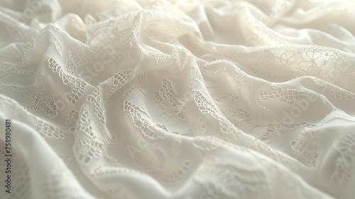 Textured Elegance Close-Up of White Lace Fabri photo