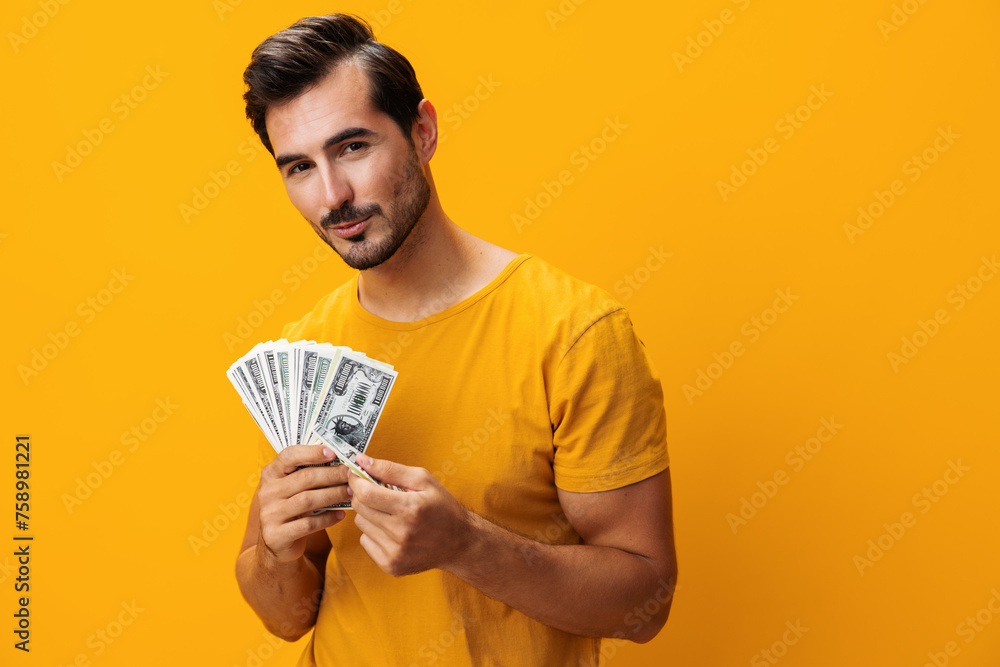 Man smiling cash success background surprised finance dollar money currency happy hand rich yellow business Man smiling cash success background surprised finance dollar money currency happy hand rich yellow business