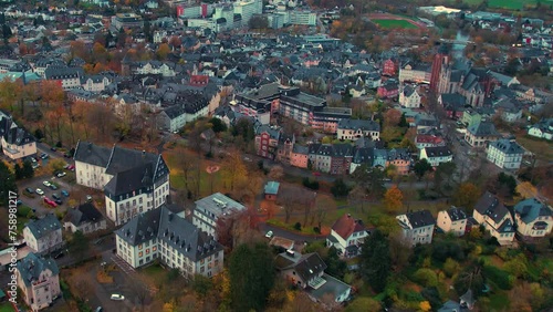 	
Aerial view around the old town of the city  Wetzlar in Germany on a cloudy day in autumn	
 photo