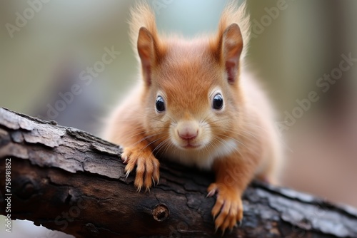 A squirrel perched on a tree branch, holding a walnut and looking surprised. © Наталья Бойко