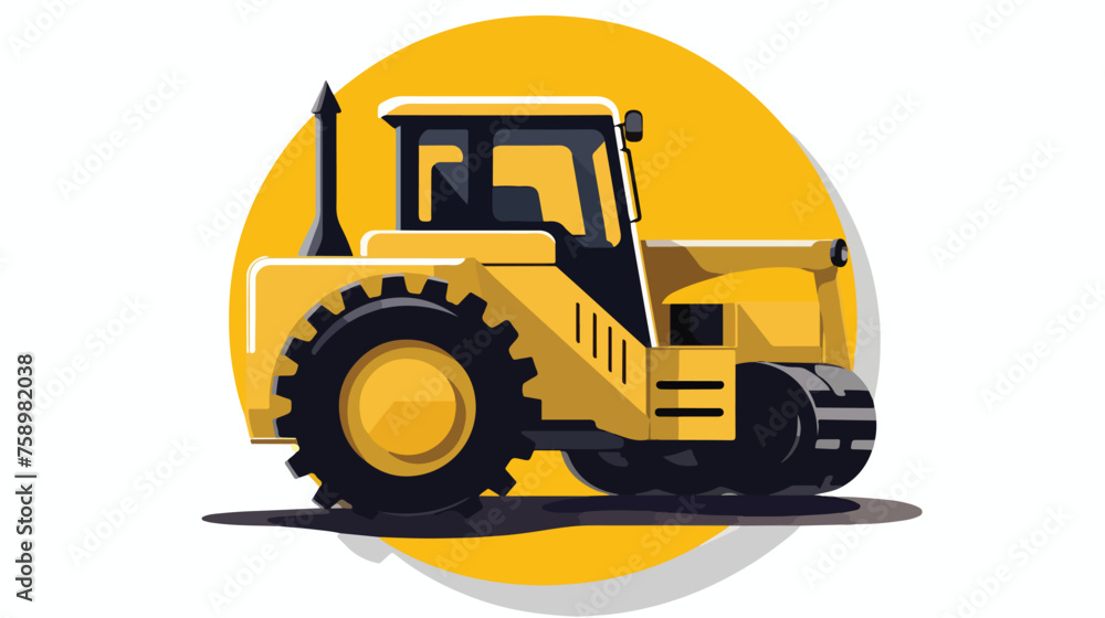 Icon Of Construction Bulldozer. Flat Circle Stencil