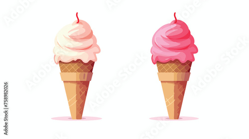 Ice cream cone with two scoops isolated on white background