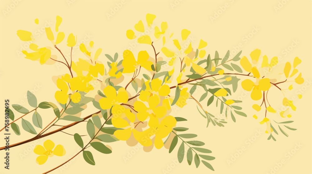 Illustartion of tropical flowers Yellow elder