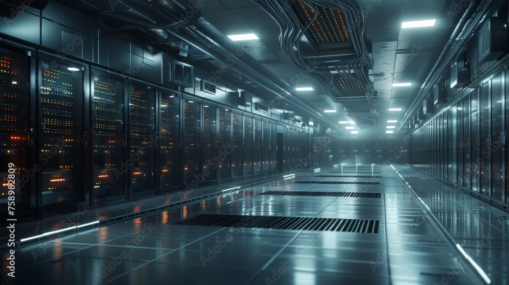 Fototapeta premium Futuristic technology background. server database room