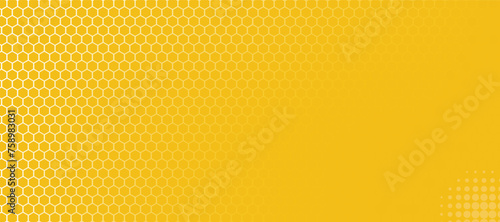 Abstract yellow vector banner with hexagon grid. Seamless pattern background 