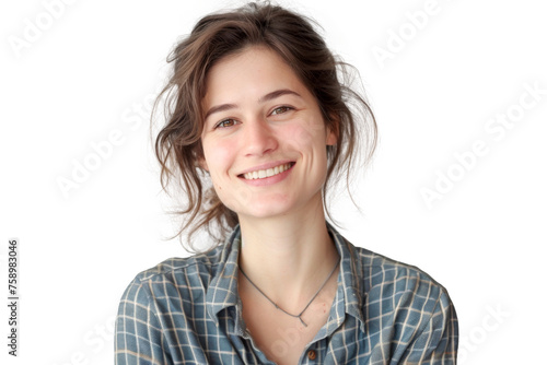 Studio portrait of a beautiful young woman with an attractive smile wearing casual outfits looking at camera, isolated on transparent png background.