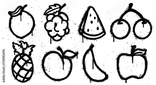 Set of graffiti spray paint Fruit elements Illustration