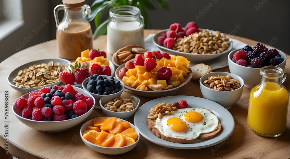 Huge healthy breakfast spread on a table, Indulge in a Vast and Wholesome Breakfast Spread, Explore a Table Laden with Healthy Fare, A Plentiful and Healthy Breakfast Spread Awaits Huge healthy breakfast spread on a table, Indulge in a Vast and Wholesome Breakfast Spread, Explore a Table Laden with Healthy Fare, A Plentiful and Healthy Breakfast Spread Awaits