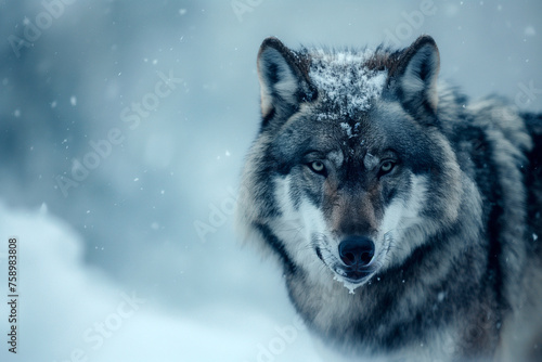 Intense Wolf Stare in a Snowy Landscape
