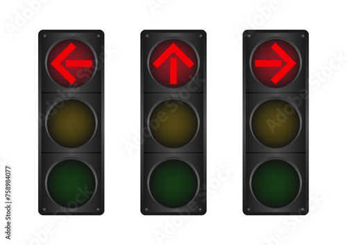 Traffic light with Red Light. Vector Illustration Isolated on White Background. 