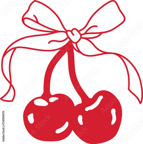 Cleanly drawn cherries with bow.