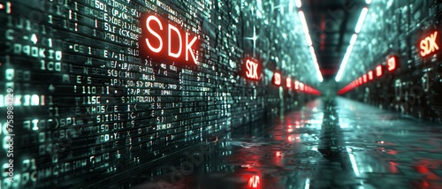 Digital matrix binary code forms the acronym SDK , symbolizing the concept of Software Development Kit.
 photo