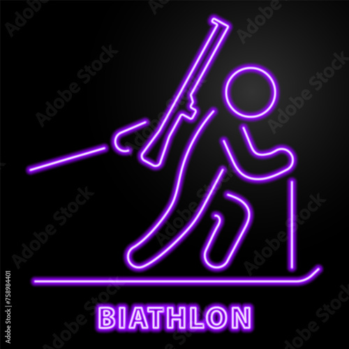 biathlon neon sign, modern glowing banner design, colorful modern design trend on black background. Vector illustration.