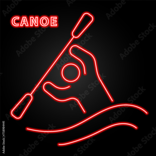 canoe neon sign, modern glowing banner design, colorful modern design trend on black background. Vector illustration.