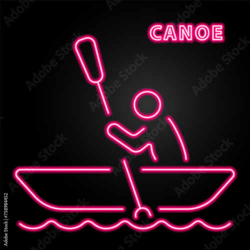 canoe neon sign, modern glowing banner design, colorful modern design trend on black background. Vector illustration.