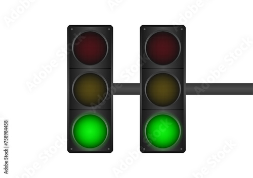Traffic light with Green Light. Vector Illustration Isolated on White Background. 
