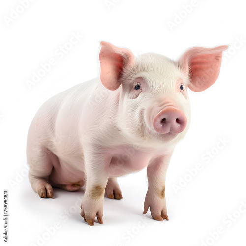 smiling baby piglet clipping path on white Isolated background.