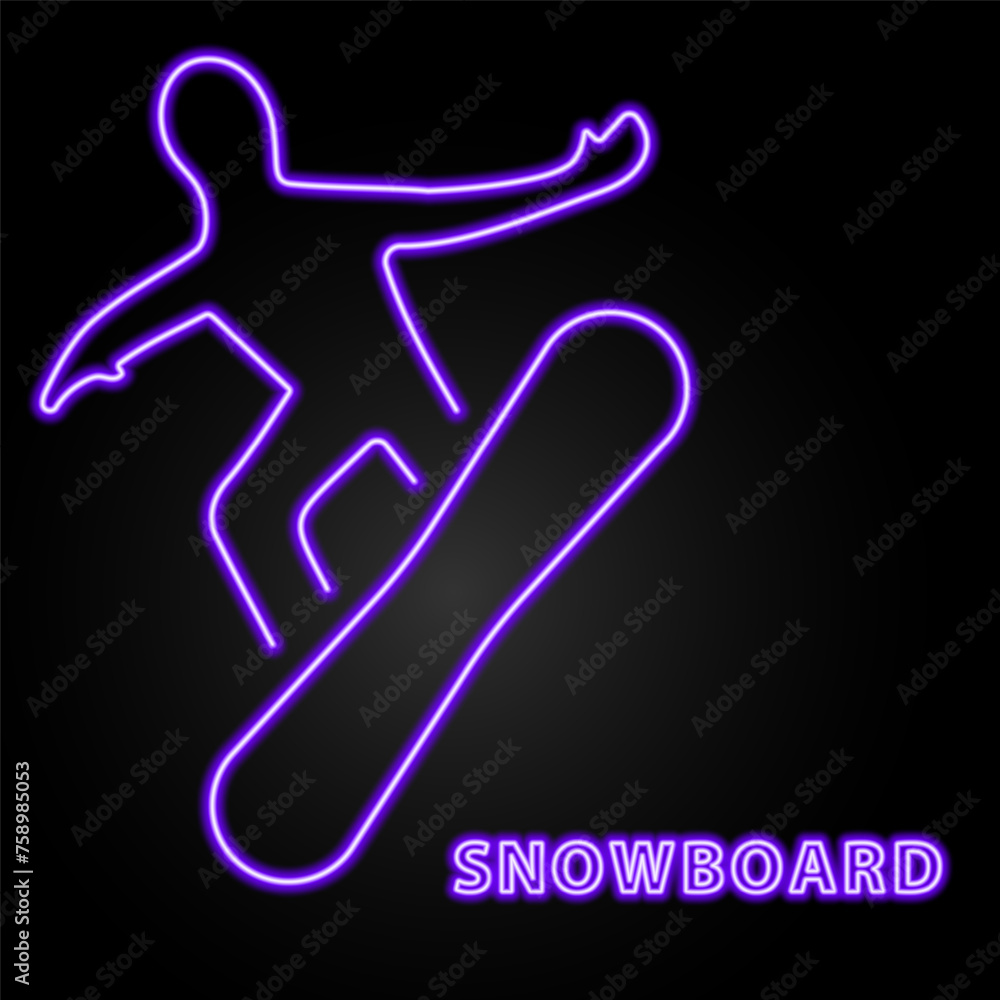snowboard neon sign, modern glowing banner design, colorful modern design trend on black background. Vector illustration. snowboard neon sign, modern glowing banner design, colorful modern design trend on black background. Vector illustration.