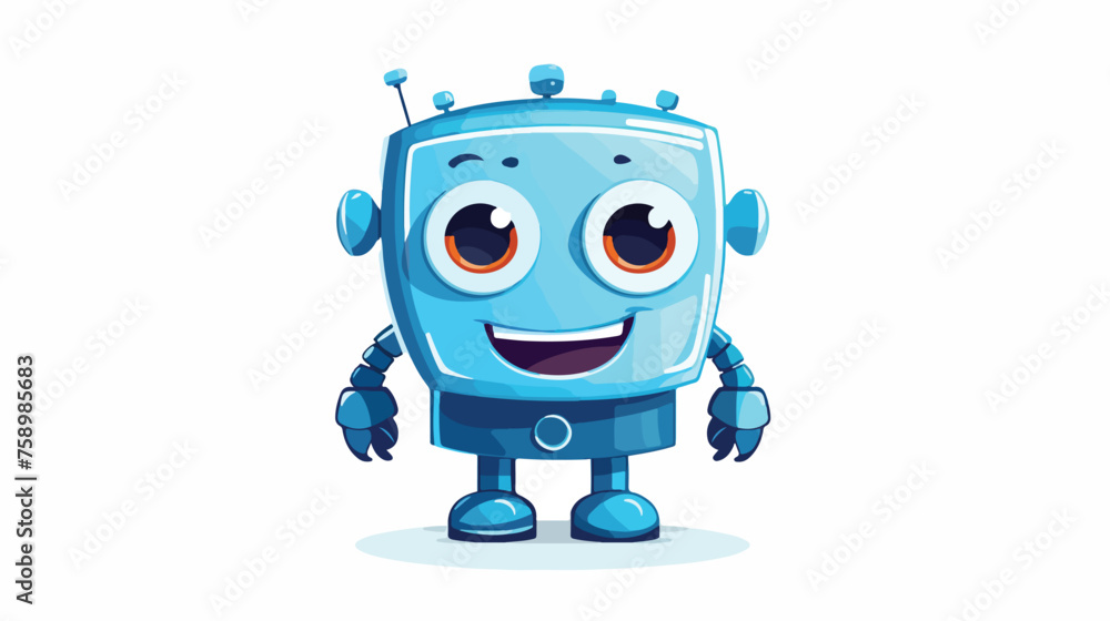 Little cheerful robot on a white background flat vector