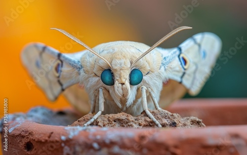 Ivory hued moth showcases distinctive eye motifs on its wing span photo