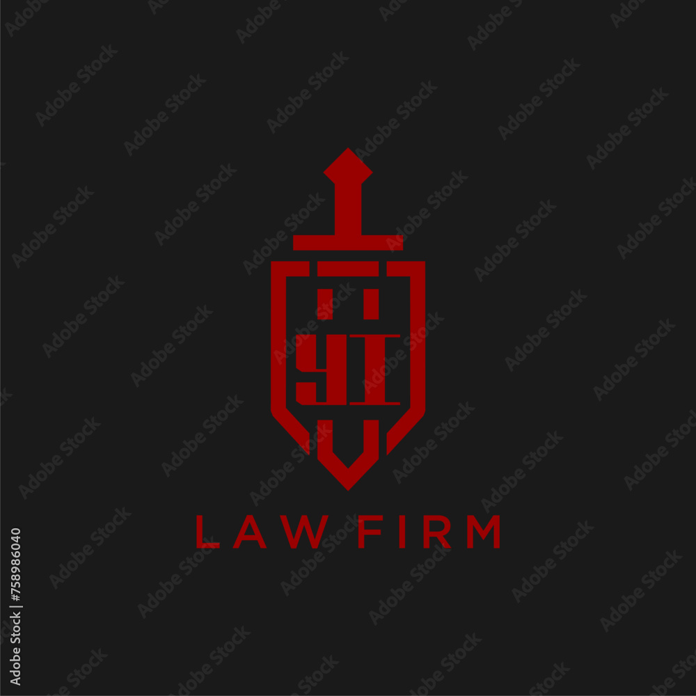 YI initial monogram for law firm with sword and shield logo image YI initial monogram for law firm with sword and shield logo image