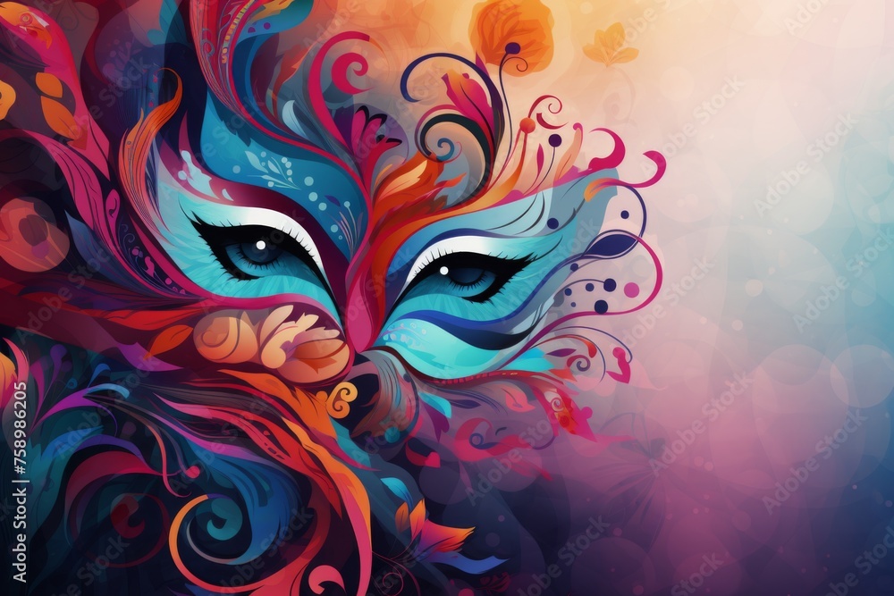 Abstract background banner with mask for carnival. Copy space for your text. 