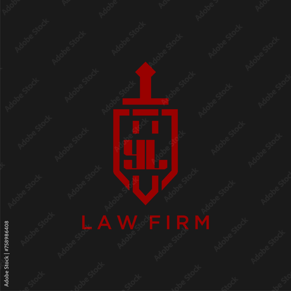YL initial monogram for law firm with sword and shield logo image