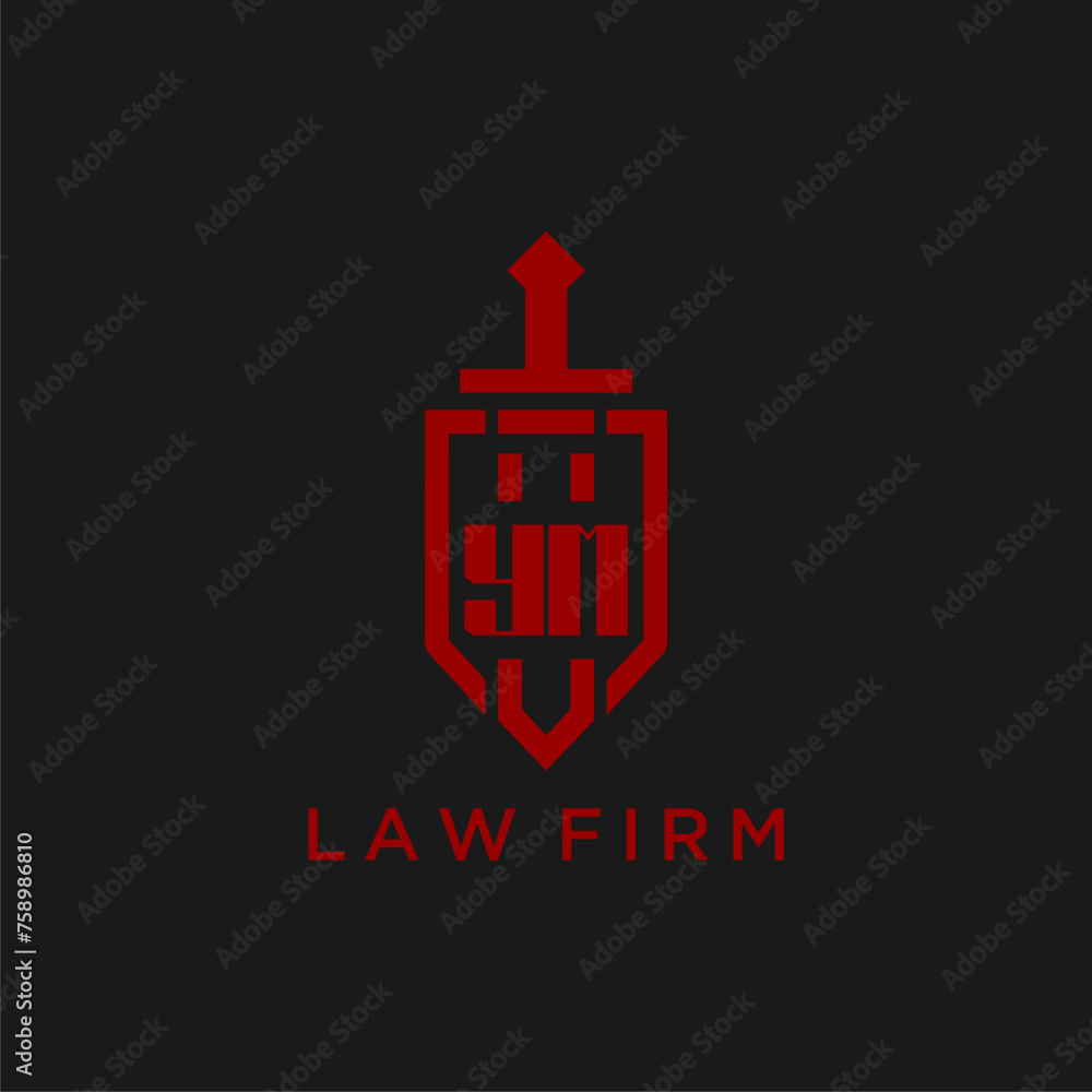 YM initial monogram for law firm with sword and shield logo image