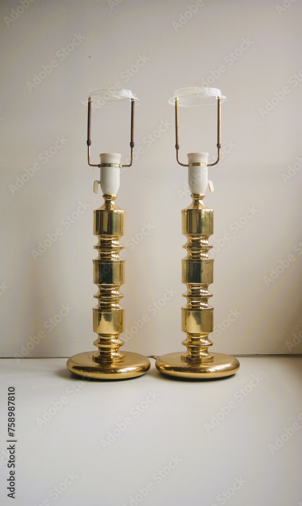 Brass lamp bases in modernist style. Hollywood regency from the 1960s,