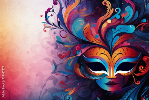Abstract background banner with mask for carnival. Copy space for your text.  photo