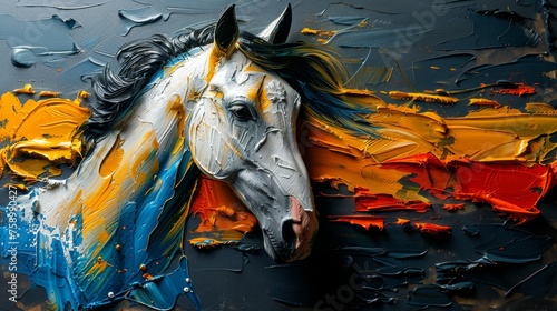 Painting background. Golden brushstrokes. Textured background. Oil on canvas. Modern Art. Horses, green, gray, wallpapers, posters, cards, murals, carpets, hangings, prints................. © Zaleman