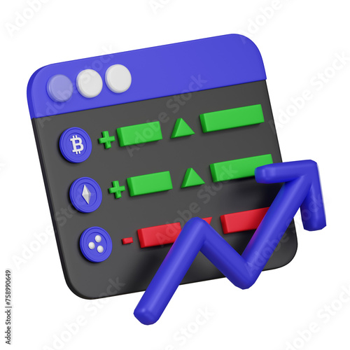 3D Icon of Cryptocurrency Price Chart Trending Upwards
