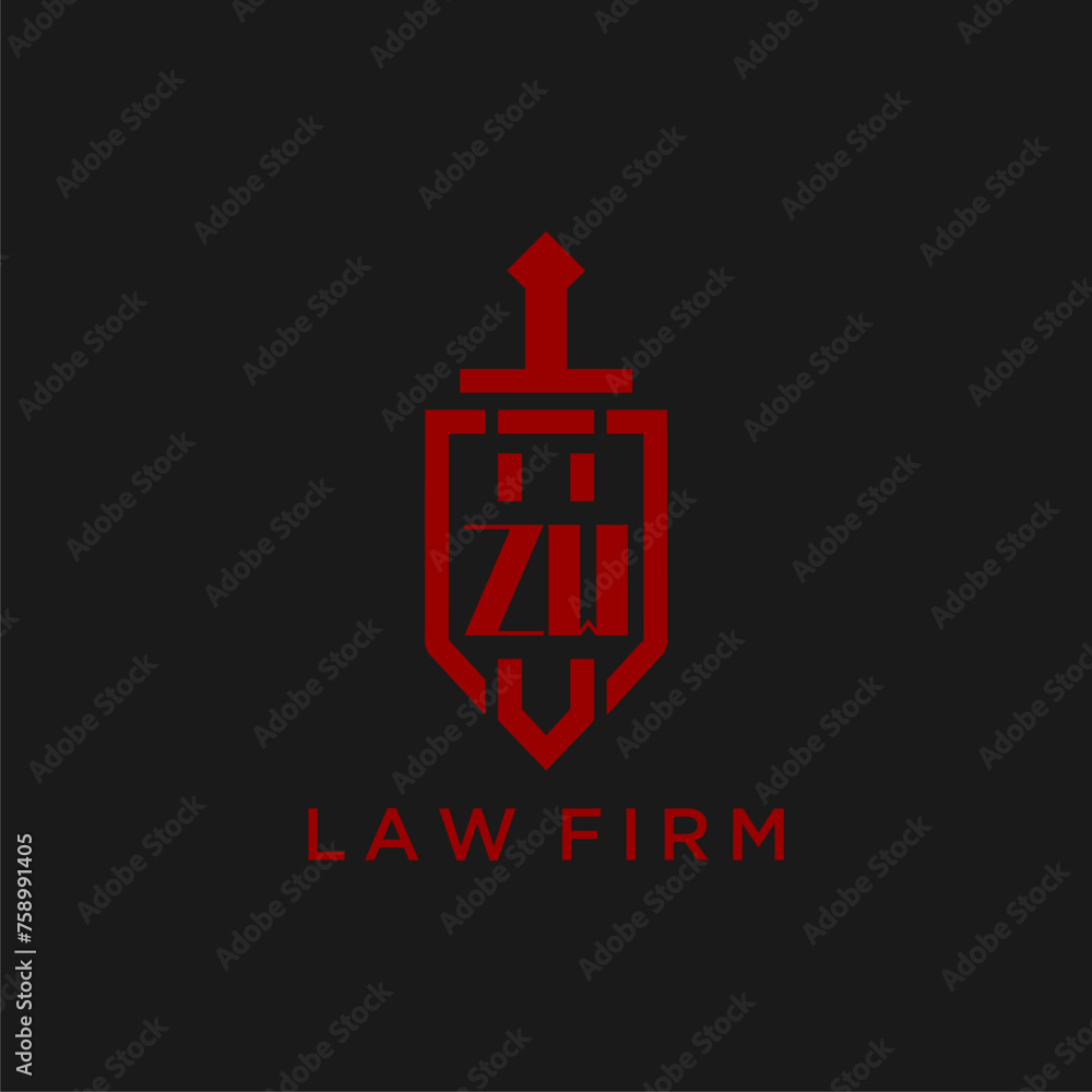 ZW initial monogram for law firm with sword and shield logo image ZW initial monogram for law firm with sword and shield logo image