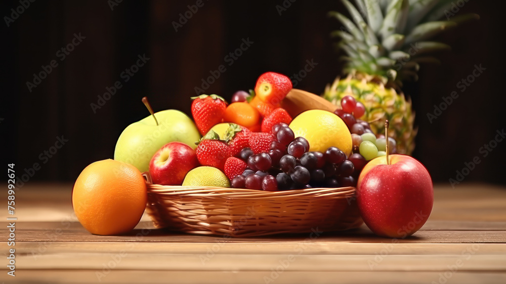 Mix fruit in basket Mix fruit in basket