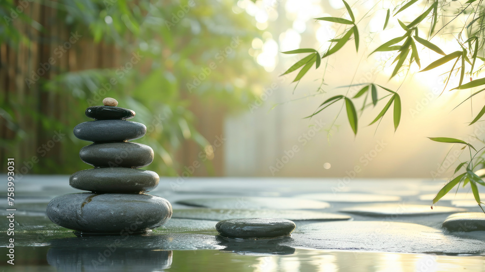 Obraz premium Spa Natural Alternative Therapy With Massage Stones And bamboo