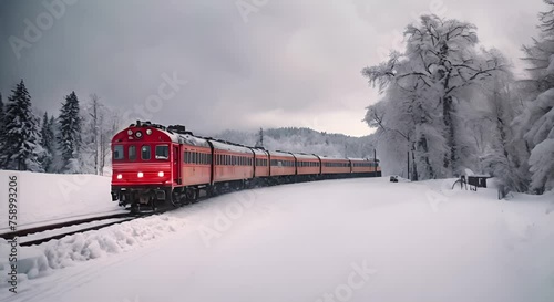 Trans-Siberian train in the snow.