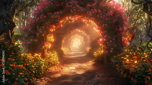 Enchanted Garden With Flowers and Light at Tunnels End